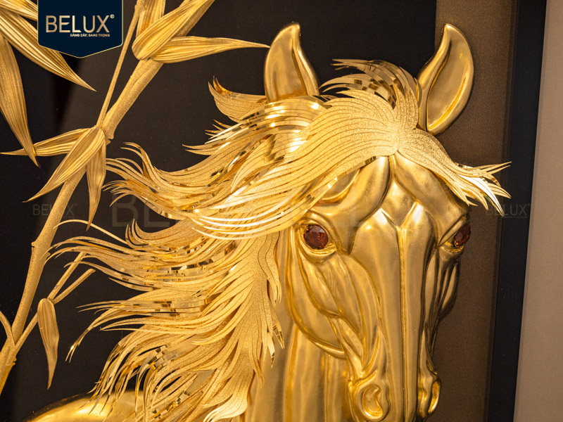 Tranh Ngựa Mã Trúc Hoàng Kim dát vàng 24k 115x55cm